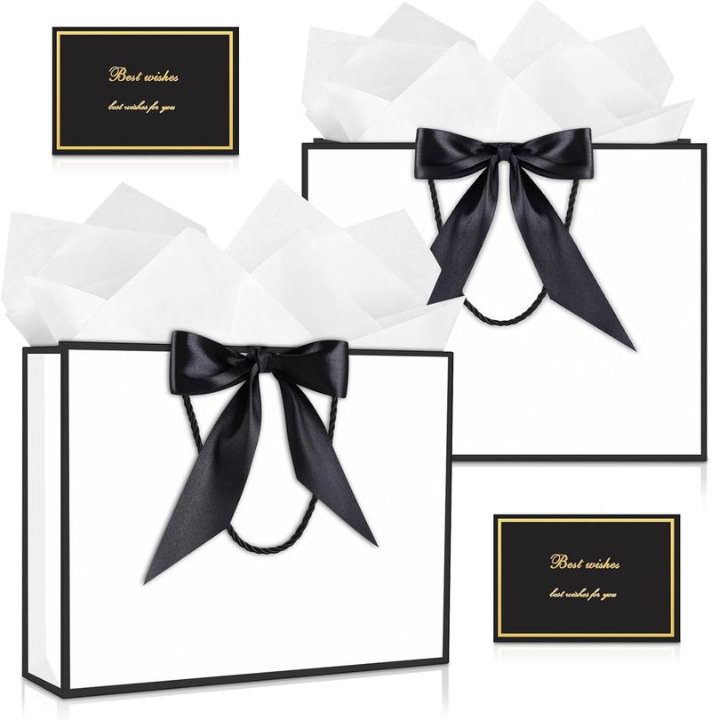 JMANNI Gift Bag, Medium Gift Bags with Tissue Paper, 2Pcs Gift Bags Medium Size with Handle and Bow Ribbon for Any Birthday, Weddings, Mothers Day & Special Occasion 11''x7.87''x4'' (Black-White) - Image 1